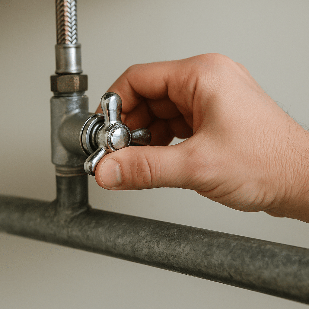 Turning off water valve to stop flood
