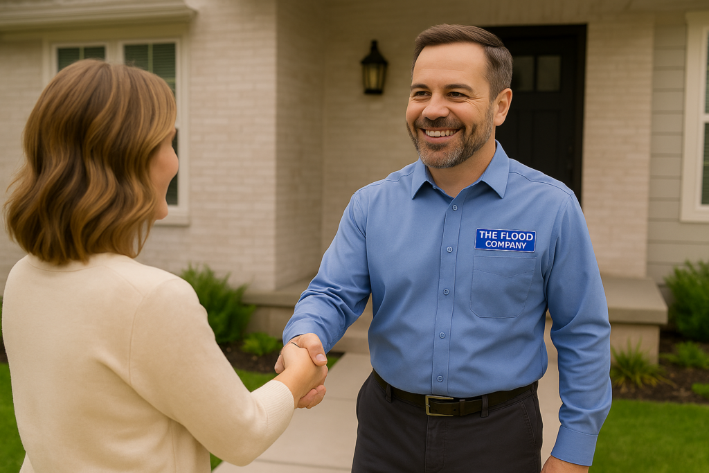 Friendly restoration technician with homeowner in Utah