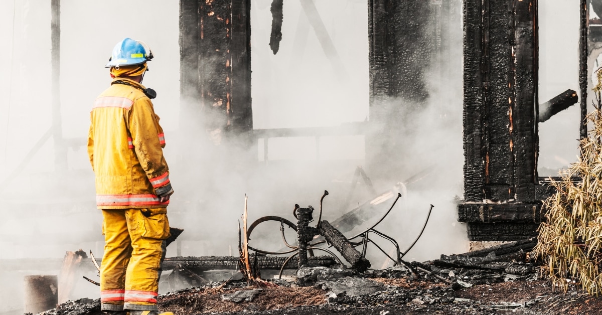 Fire damage restoration team working on a burned residential home in Utah