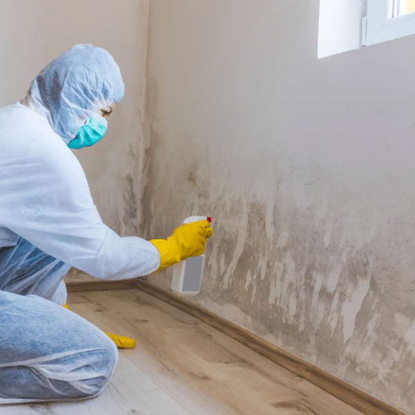 Homeowner cleaning small surface mold.