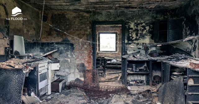 Interior of a fire-damaged home before cleanup begins