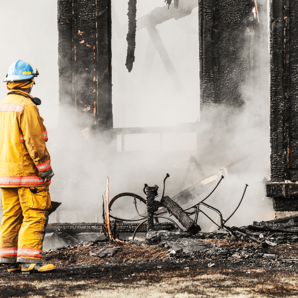 Infographic showing fire damage restoration steps from assessment to reconstruction
