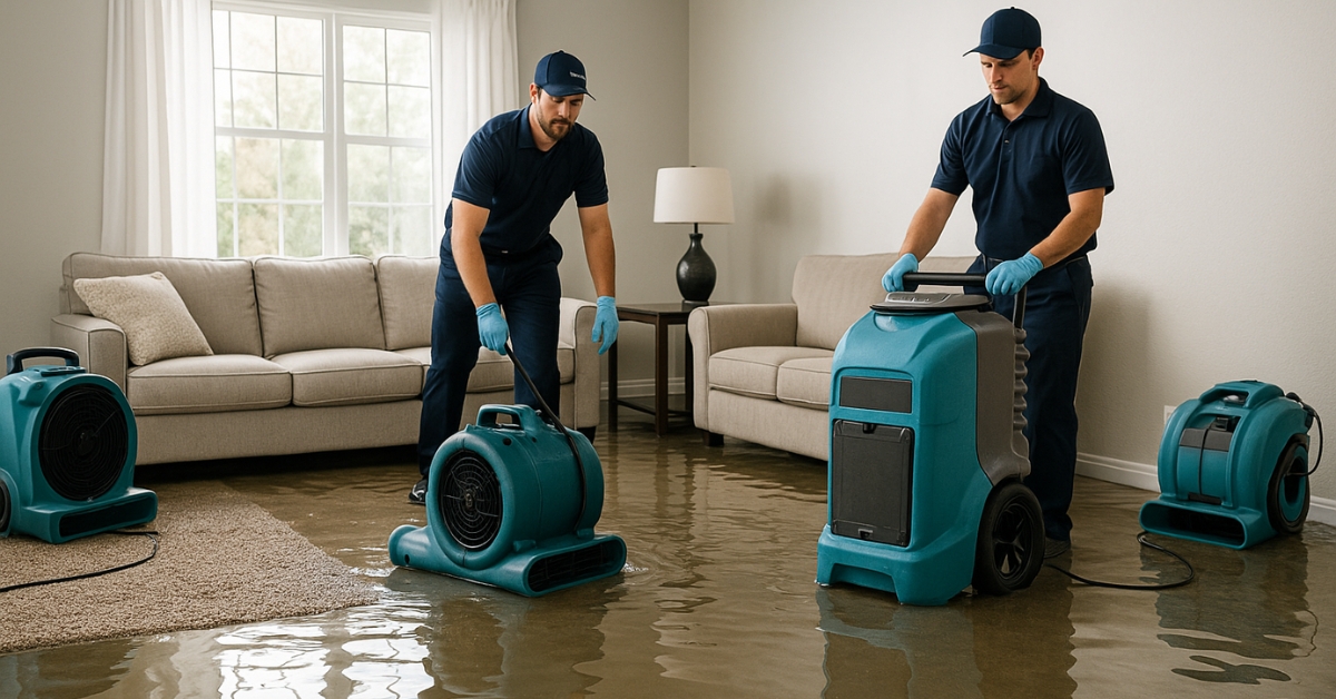 Flood cleanup team working in a Utah home